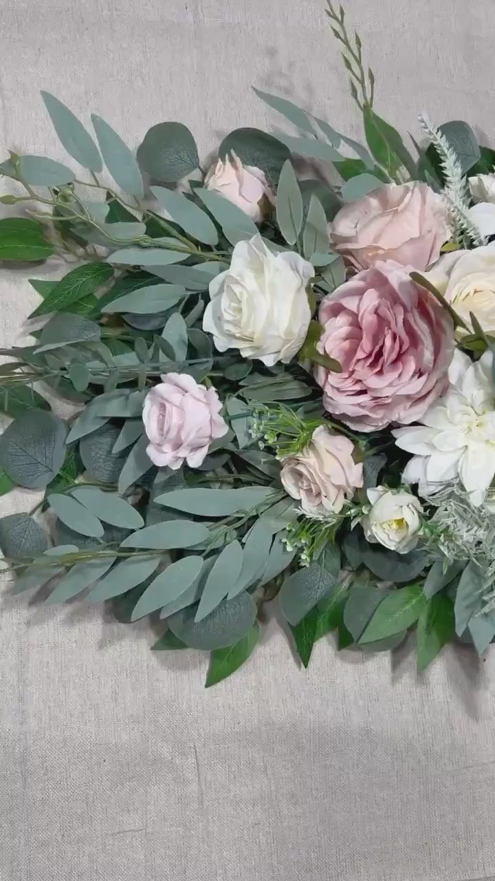 White Pink Arch Arrangement Cross Ivory Arch Aisle Arrangement Blush Decor White Sage Artificial Flowers Eucalyptus Arbor Arrangement