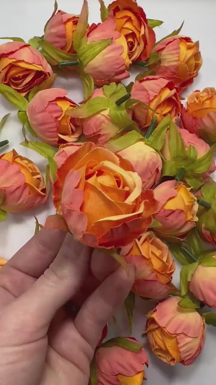 Peach Flower Heads Artificial Wedding Coral Flowers 1.5” Peony Flower Head Orange Wedding Supplies Craft Apricot Head Rose Silk Small Orange