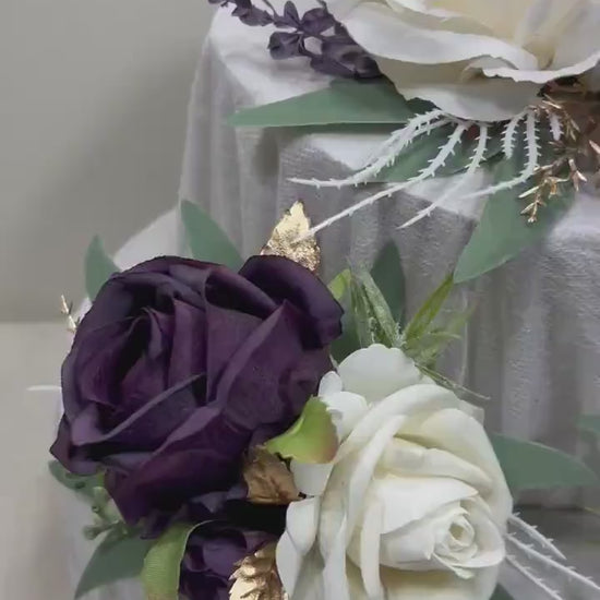 Plum Cake Decoration Wedding Cake Topper White Dark Purple Flower Cake Arrangement Plum White Cake Decor Plum Artificial Flower