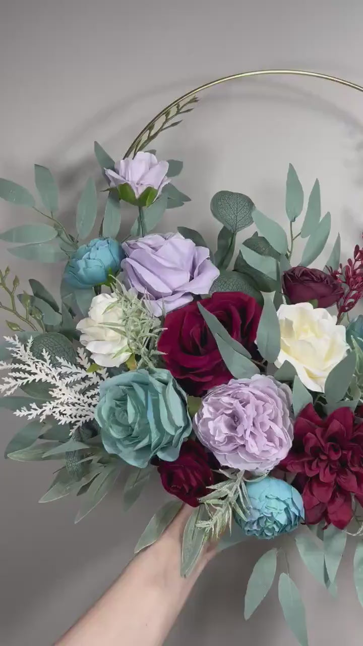 Floral Hoop Burgundy Wedding Bridal Hoop Ivory Bridesmaids Ring Lavender Wreath Flower Girl Purple Teal Artificial Flower Champagne Hoop