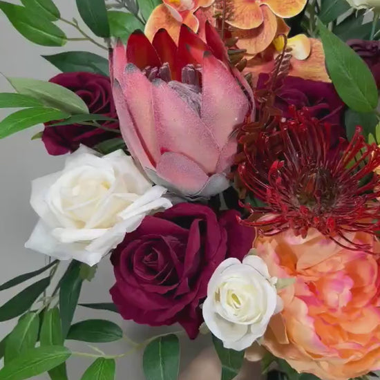 Wedding Bouquet Tropical Bridal White Orchid Bridesmaids Bouquet Protea Burgundy Orange Orchid Protea Ivory Artificial Flower