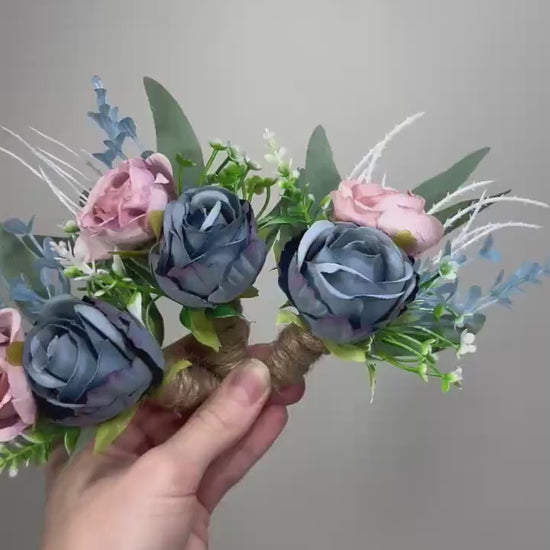 Dusty Blue Boutonnière Wedding Blue Dusty Rose Boutonniere Groom Pink Groomsmen Dusty Pink Blue Boutonniere White Rose Dusty Blue Eucalyptus