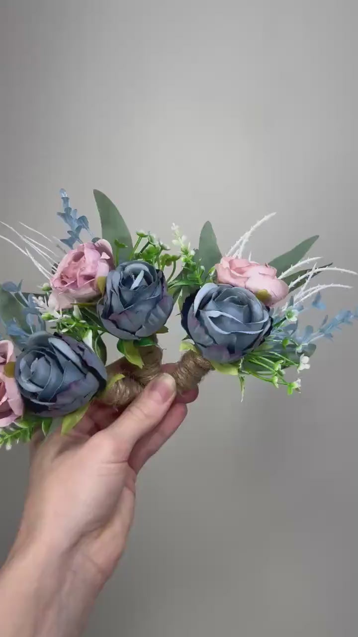 Dusty Blue Boutonnière Wedding Blue Dusty Rose Boutonniere Groom Pink Groomsmen Dusty Pink Blue Boutonniere White Rose Dusty Blue Eucalyptus