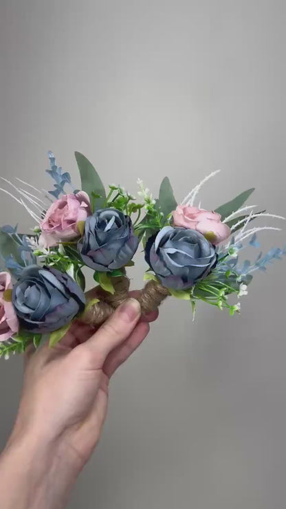 Dusty Blue Boutonnière Wedding Blue Dusty Rose Boutonniere Groom Pink Groomsmen Dusty Pink Blue Boutonniere White Rose Dusty Blue Eucalyptus