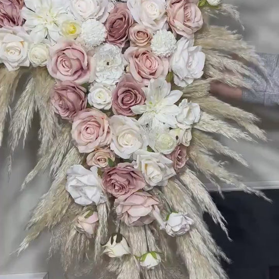 Wedding Arch Arrangement Dusty Rose White Pampas Grass Corner Arch Arrangement Ivory  Dusty Rose Corner Arch Pink Artificial Flowers