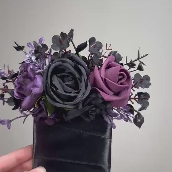 Black Plum Pocket Boutonniere Wedding Groom Boutonnière Black Dark Purple Square Groomsmen Pocket Boutonniere Black Plum Gothic Boutonniere