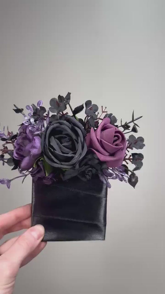Black Plum Pocket Boutonniere Wedding Groom Boutonnière Black Dark Purple Square Groomsmen Pocket Boutonniere Black Plum Gothic Boutonniere
