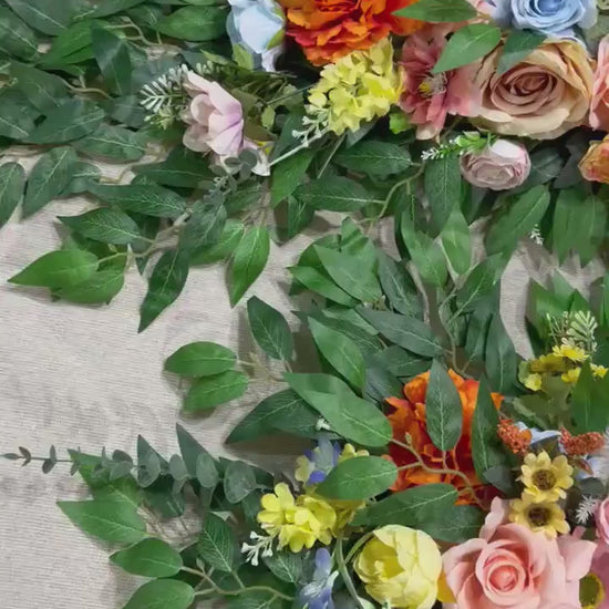 Wild Flower Arch Arrangement Wedding Colorful Arbor Arrangement Blue Pink Spring Pastel Floral Arrangement Orange Yellow Wedding Backdrop