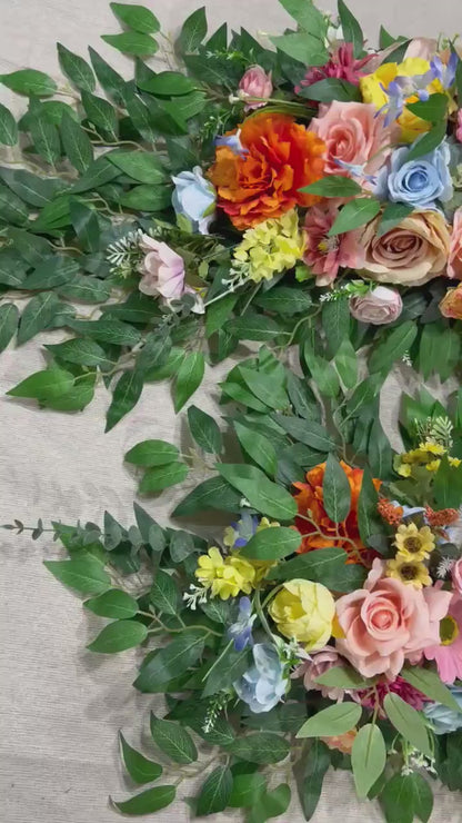 Wild Flower Arch Arrangement Wedding Colorful Arbor Arrangement Blue Pink Spring Pastel Floral Arrangement Orange Yellow Wedding Backdrop