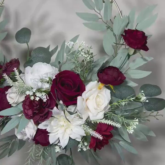 Floral Hoop Burgundy Wedding Bridal Hoop White Bridesmaids Ring Maroon Wreath Flower Girl Ivory Burgundy Artificial Flower White Hoop