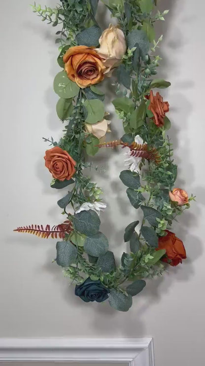 Wedding Garland Dark Teal Terracotta Garland Burnt Orange Silver Dollar Eucalyptus Decoration White Table Runner Artificial Flower Greenery