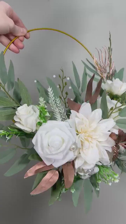 White Hoop Wedding Rose Gold Hoop Bridesmaids White Hoop Flower Girl Ring Wreath Rose Gold Ivory Hoop Flower Eucalyptus Artificial Flower