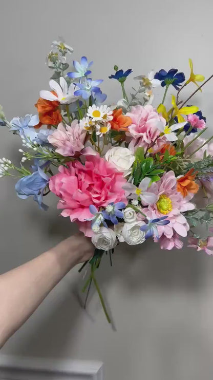 Summer Wedding Bouquet Wild Flower Pink Bridal White Spring Bouquet Pink Blush Blue Bridesmaids Bouquet Gerbera Wild Flower Artificial