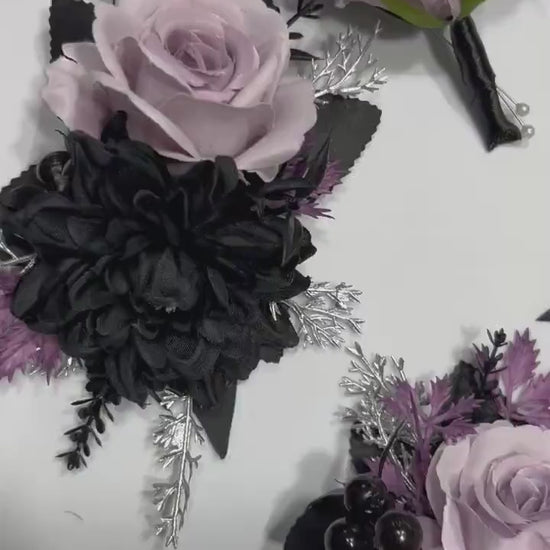 Wedding Boutonniere Purple Groom Wedding Groomsmen Lilac Boutonnière Wedding Lavender Boutonniere Black Silver Artficial Flowers