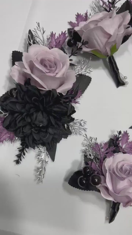 Wedding Boutonniere Purple Groom Wedding Groomsmen Lilac Boutonnière Wedding Lavender Boutonniere Black Silver Artficial Flowers