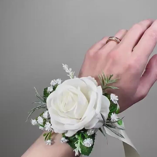 Wedding White Corsage Wrist Ivory Bridesmaids Corsage Ivory Mom Corsage Accessories White Rose Classic Corsage Sage Small Corsage