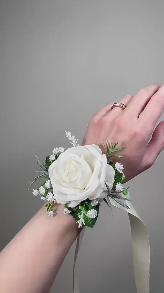 Wedding White Corsage Wrist Ivory Bridesmaids Corsage Ivory Mom Corsage Accessories White Rose Classic Corsage Sage Small Corsage