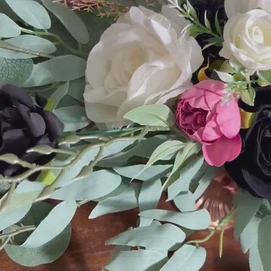 White Centerpiece White Table Decor Black Viva Magenta Centerpiece Gold Pink Wedding Table Centerpiece Ivory Black Artificial Flower