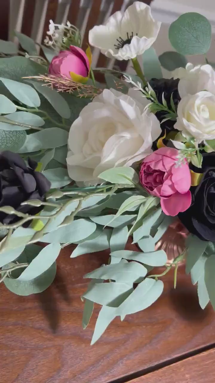 White Centerpiece White Table Decor Black Viva Magenta Centerpiece Gold Pink Wedding Table Centerpiece Ivory Black Artificial Flower