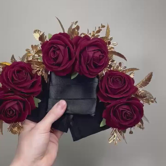 Burgundy Pocket Boutonniere Wedding Burgundy Gold Boutonniere Burgundy Groom Square Boutonnière Groomsmen Burgundy Gold Artificial Flower