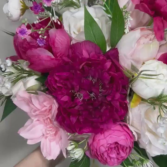 Wedding Fuchsia Bouquet Bridal Viva Magenta Bridesmaids Bouquet Hot Pink Deep Pink Neon Pink Bouquet White Artificial Flower Ivory