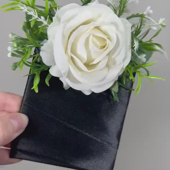 Wedding Pocket Boutonniere White Groom Boutonnière Ivory Square Groomsmen Pocket Boutonniere Wedding Ivory Rustic Artificial Flowers