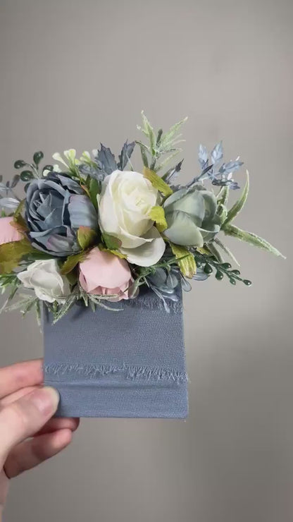 Dusty Blue  Pocket Boutonnière Wedding Blue Dusty Rose Pocket Boutonniere Groom Pink Groomsmen Square Boutonniere White Dusty Blue Pink