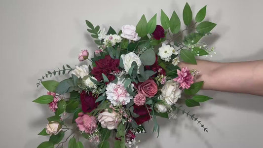 Wedding Arch Arrangement Burgundy Ivory Dusty Rose Arch Aisle Arrangement Decor Burgundy Artificial Flowers Eucalyptus Baby Breath