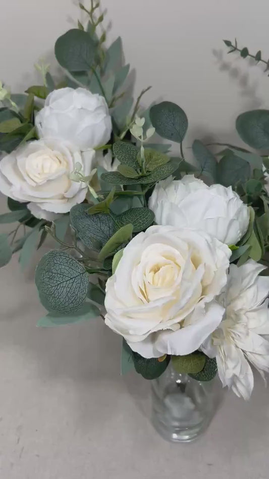 Mini Bouquets for Vases White Centerpiece 3 Flowers Ivory Mini Centerpiece Decor White Sage Greenery Eucalyptus