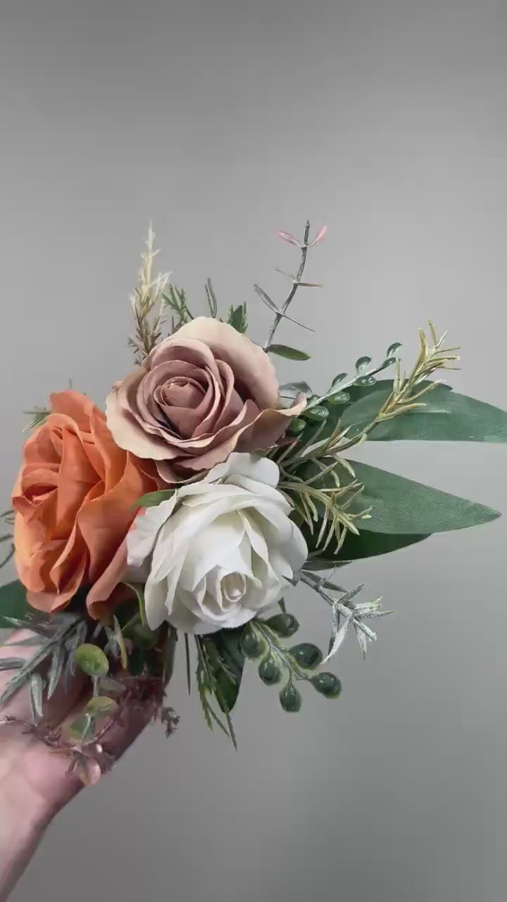 Terracotta Taupe Cake Decor Wedding Artificial Flowers Burnt Orange Soft Brown White Cake Arrangements Sand Beige Ivory Eucalyptus