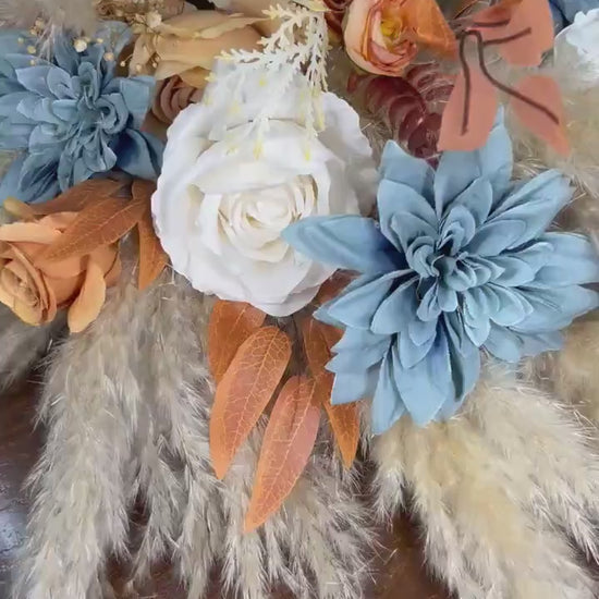 Wedding Sweetheart Dusty Blue Terracotta White Burnt Orange Centerpiece Boho Table Decor Blue Rust Pampas Grass Table Centerpiece Orange