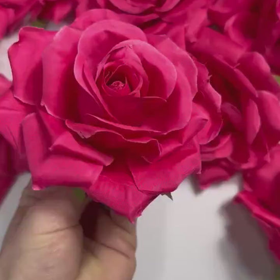 Hot Pink Flower Heads Wedding Fuchsia Artificial Flowers Wedding Pink Rose Head Silk Home Decor Magenta Flower Heads Artificial Hot Pink