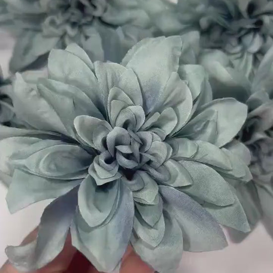 Dusty Blue Flower Artificial Wedding Blue Head Dahlia 4” Head Flower Dusty Blue Home Decor Wedding DIY Craft Supply Dusty Blue Flower