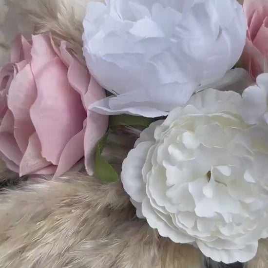 Dusty Rose Arch Arrangement Wedding White Boho Centerpiece Pink Blush Arbor Arrangement Ivory Pampas Grass Table Decor Dusty Rose White