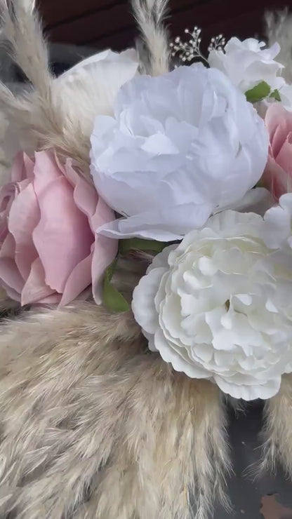 Dusty Rose Arch Arrangement Wedding White Boho Centerpiece Pink Blush Arbor Arrangement Ivory Pampas Grass Table Decor Dusty Rose White