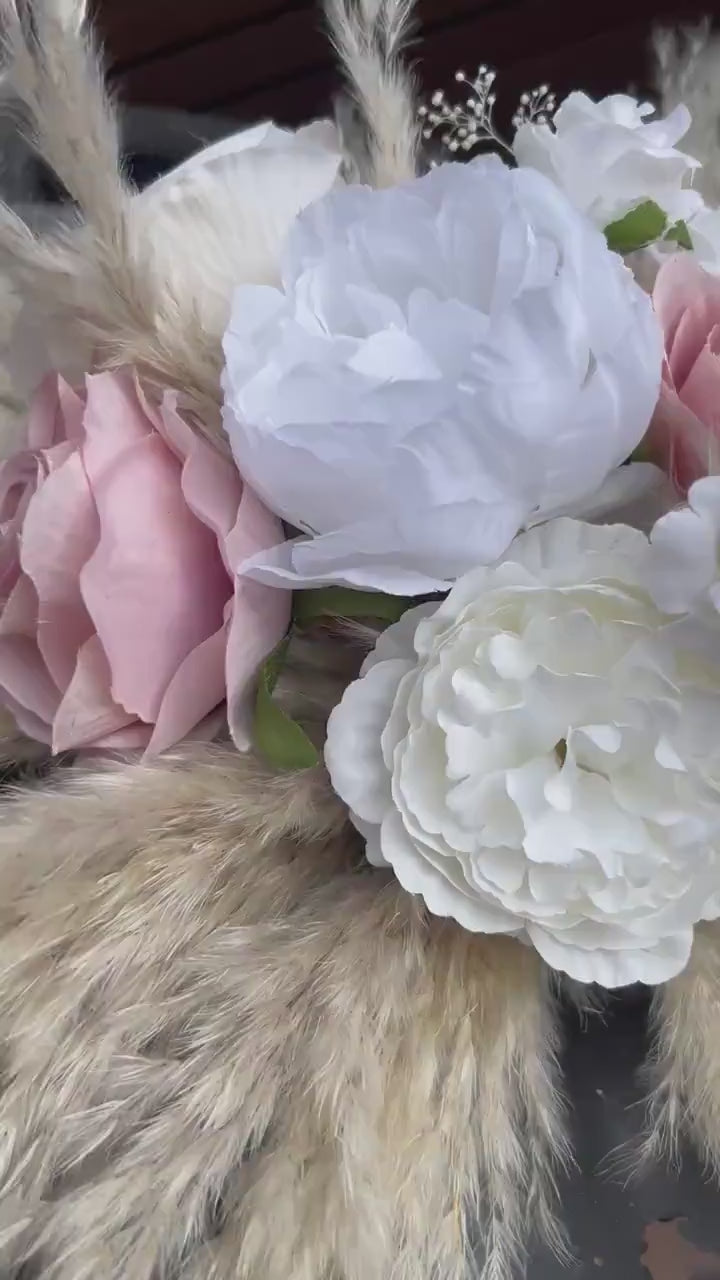 Dusty Rose Arch Arrangement Wedding White Boho Centerpiece Pink Blush Arbor Arrangement Ivory Pampas Grass Table Decor Dusty Rose White