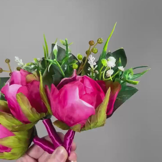 Fuchsia Boutonniere Wedding Groom Viva Magenta Boutonnière Hot Pink Groomsmen  Boutonnière Deep Pink Groom Artificial Flowers Marsala Pink