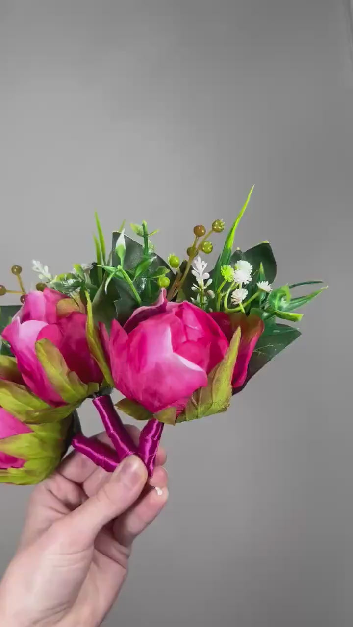 Fuchsia Boutonniere Wedding Groom Viva Magenta Boutonnière Hot Pink Groomsmen  Boutonnière Deep Pink Groom Artificial Flowers Marsala Pink