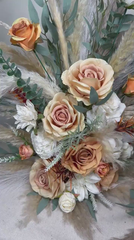 Set of 2 Wedding Aisle Marker Flower Floor Arrangement Barrel Décor Orange White Terracotta Ground Arch