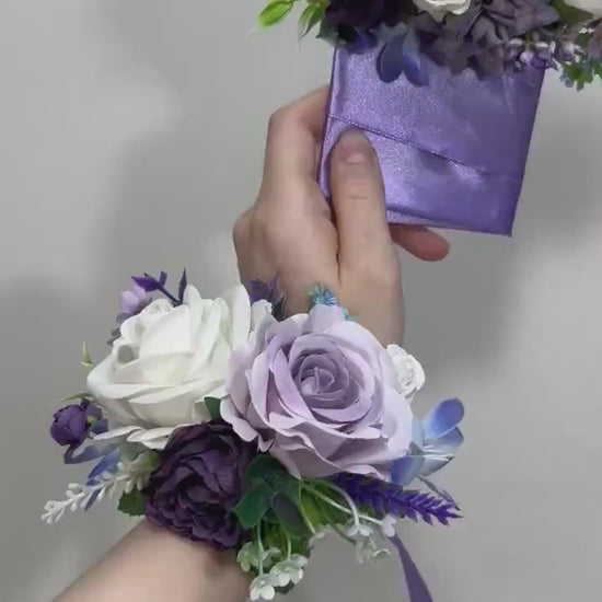 Violet Pocket Boutonniere Wedding Purple Groom White Lilac Boutonnières Groomsmen Square Boutonnière Plum Pocket Lavender Artificial Flower