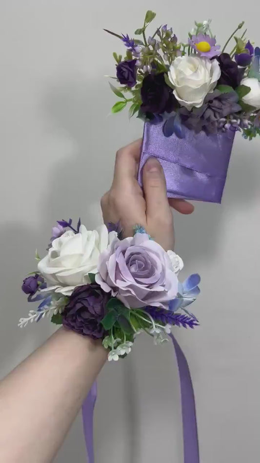 Violet Pocket Boutonniere Wedding Purple Groom White Lilac Boutonnières Groomsmen Square Boutonnière Plum Pocket Lavender Artificial Flower