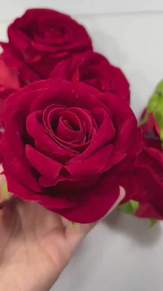 Red Rose Flower Head 3.5 inch Wedding Dark Red Velvet Rose Christmas Red Rose Head Wedding DIY Craft Red Rose Supplies Dark Red Flower Heads