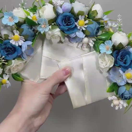 Wedding Pocket Boutonniere White Groom Boutonnière Dusty Blue Square Groomsmen Pocket Boutonniere Blue Rustic Decor Artificial Flower Wild