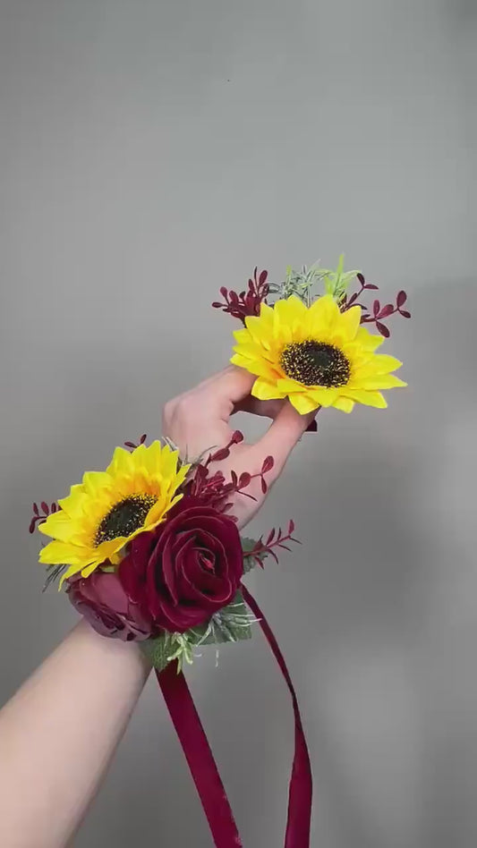 Sunflower Boutonniere Burgundy Wedding Sunflowers Boutonnière Groom Maroon Sunflower Groomamen Boutonniere Prom Yellow Sunflower Artificial