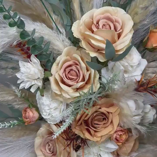 Set of 2 Wedding Aisle Marker Flower Floor Arrangement Barrel Décor Orange White Terracotta Ground Arch