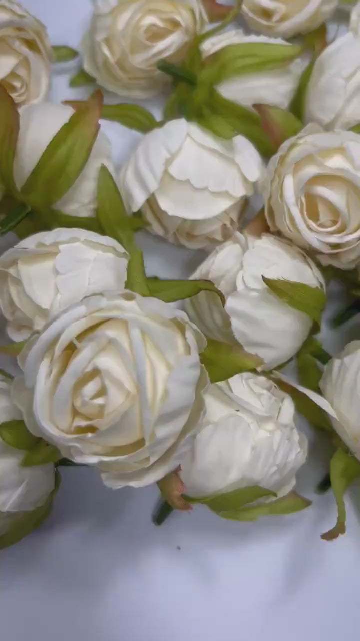 Ivory Flower Head 1.5" Wedding Artificial Flower Ivory Peony Flower Head Wedding Supplies Craft Ivory Peonies Artificial Head Rose DIY Faux