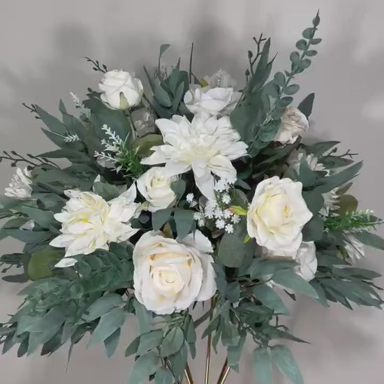 Wedding Centerpiece White Table Flower Ball Decoration Table Centerpiece Barrel White Whiskey Ivory Greenery Eucalyptus Artificial Flower