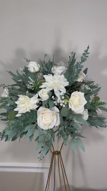 Wedding Centerpiece White Table Flower Ball Decoration Table Centerpiece Barrel White Whiskey Ivory Greenery Eucalyptus Artificial Flower