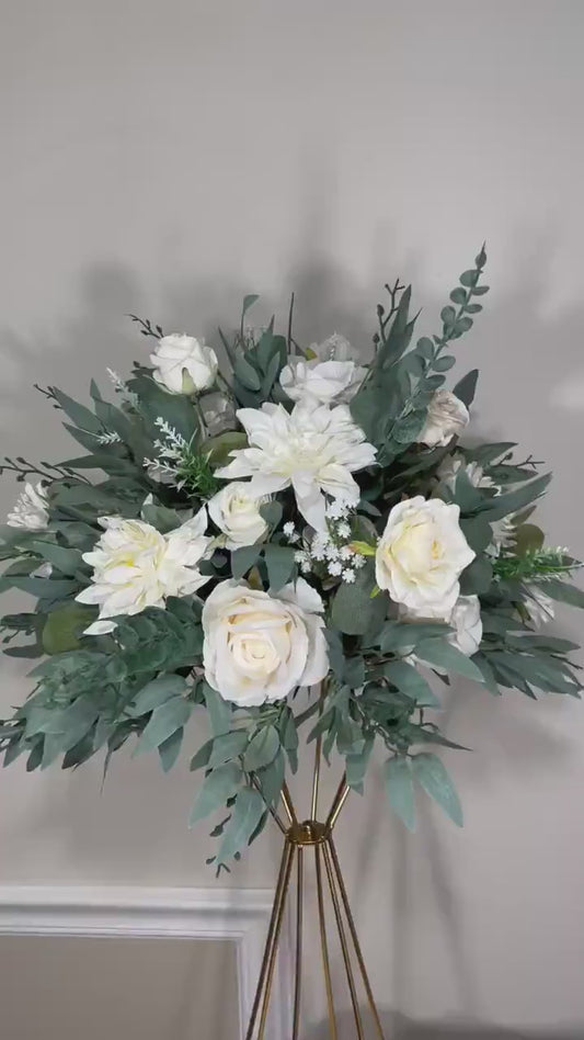 Wedding Centerpiece White Table Flower Ball Decoration Table Centerpiece Barrel White Whiskey Ivory Greenery Eucalyptus Artificial Flower