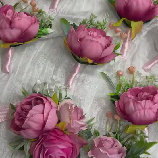 Wedding Corsage Pink Wedding Wrist Corsage Fuchsia Bridesmaids Corsage Viva Magenta Corsage Pink Boutonniere Dusty Rose Artificial Flowers